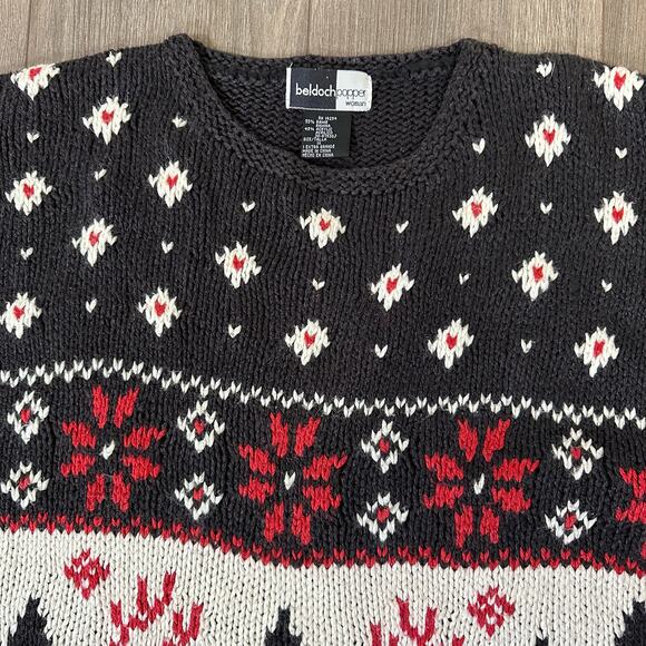 BeldochPopper Woman Christmas Sweater 1X Black/Red/White Reindeer Snowflake Tree - Picture 3 of 9